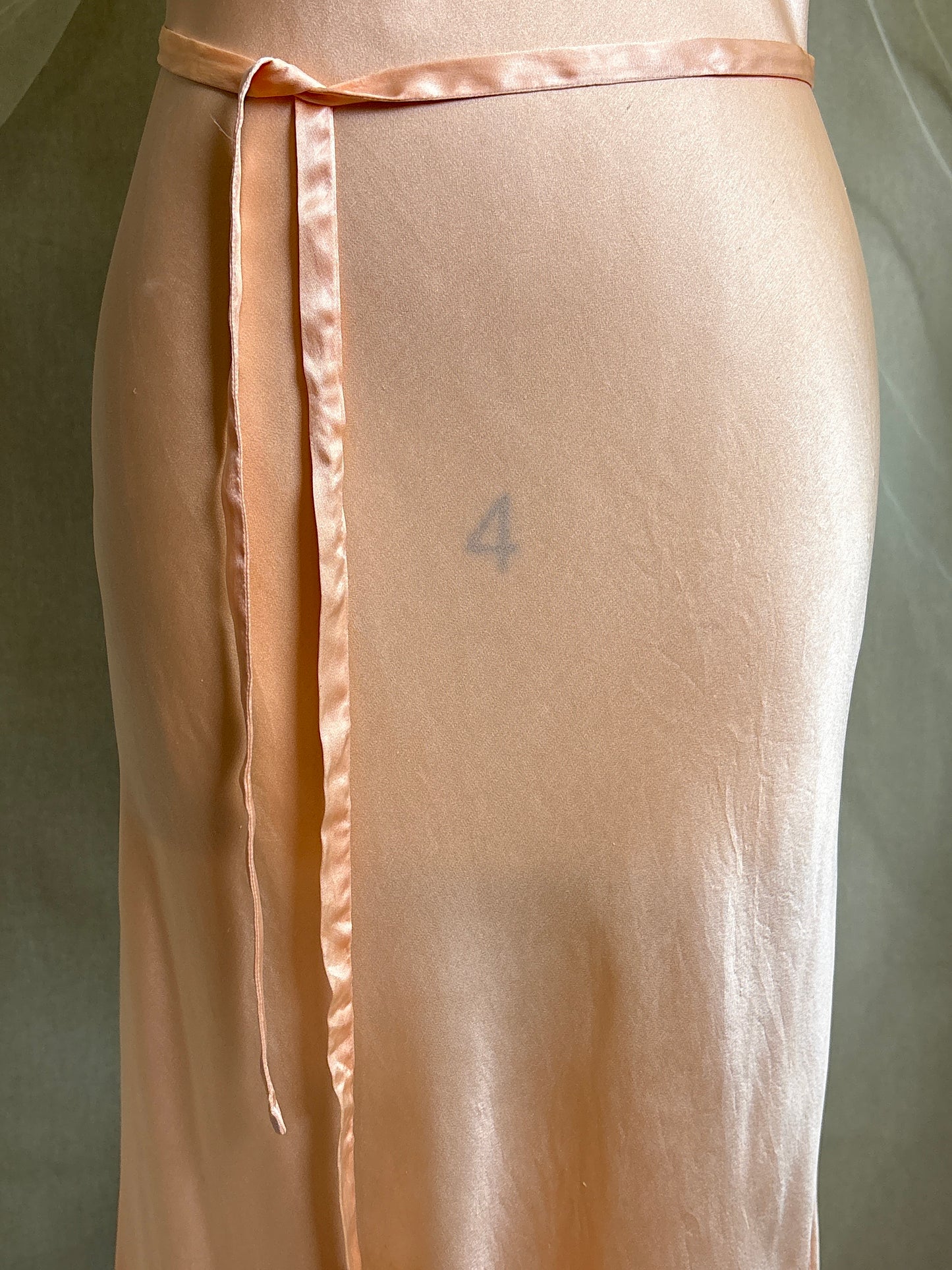 Vintage 1930's Nightgown - Rich Rose Pink Silk Satin with Warm Nude Lace Appliqués | M, LG