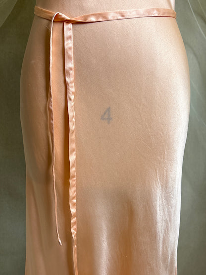 Vintage 1930's Nightgown - Rich Rose Pink Silk Satin with Warm Nude Lace Appliqués | M, LG