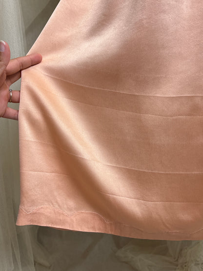 Antique 1920's Slip - Hand Stitched Coral Pink Silk Satin with Monogram Embroidery & Lace | LG, XL