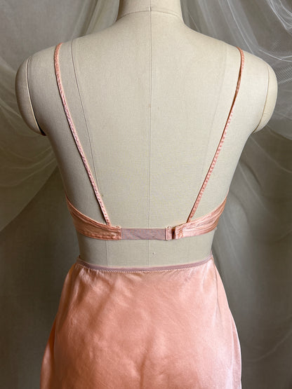 Vintage 1930's Bralette & Tap Pants Dance Set - Rich Peach Silk Satin with Warm Taupe Lace  | S