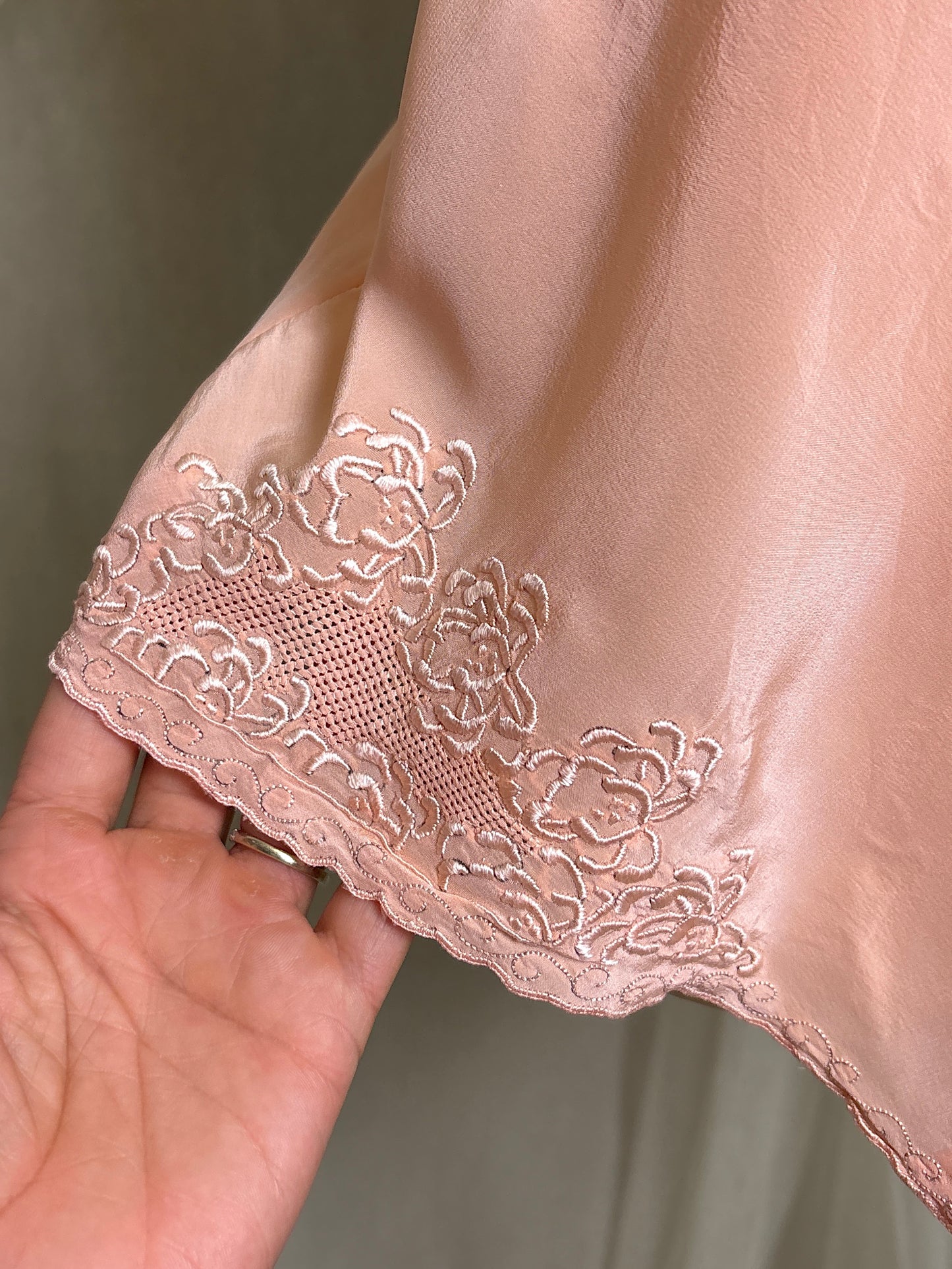 Vintage 1930's Teddy Chemise - Hand Stitched Blush Pink Silk with Raised Floral Embroidery by HWA Sun | XS