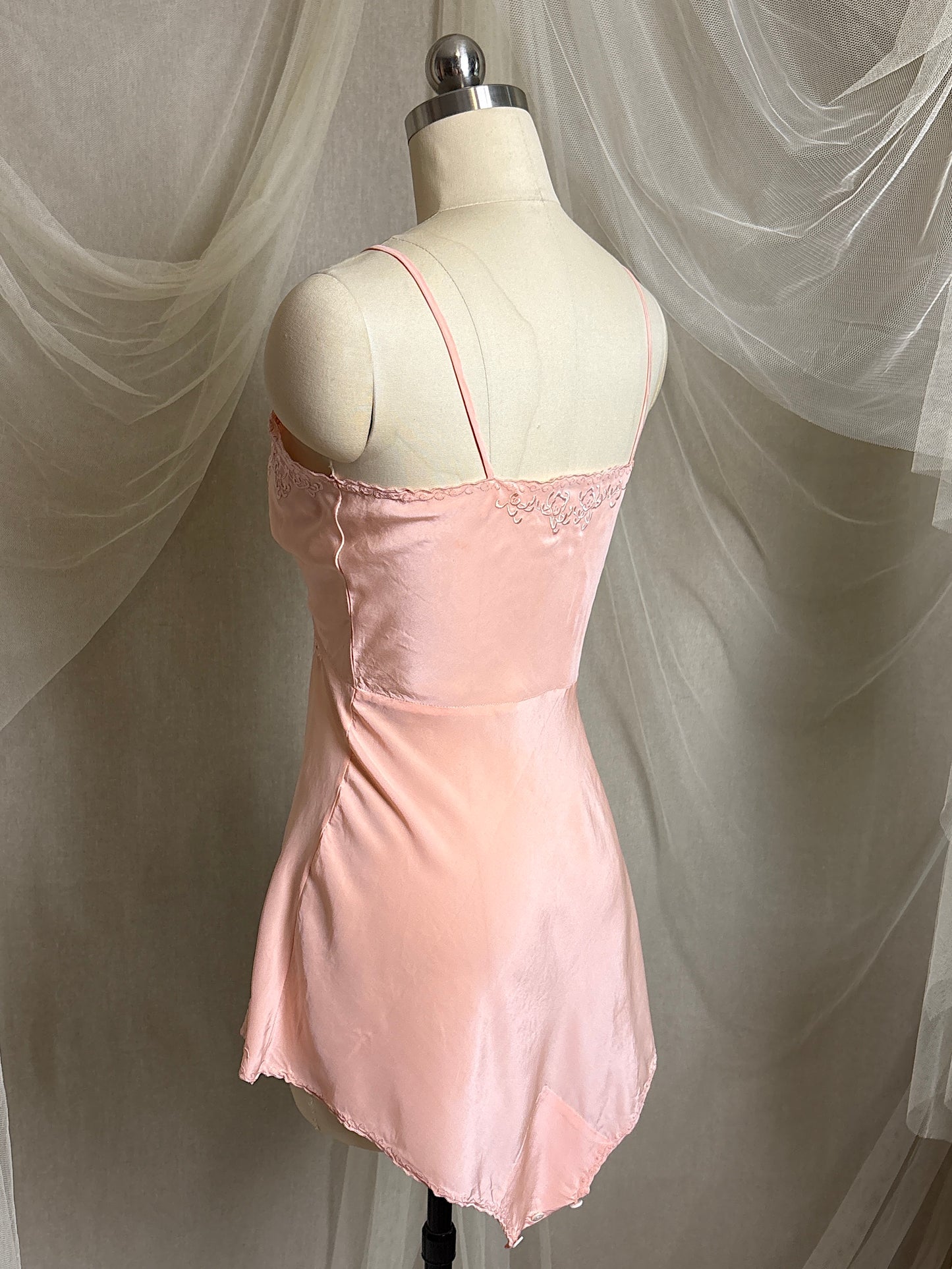 Vintage 1930's Teddy Chemise - Hand Stitched Blush Pink Silk with Raised Floral Embroidery by HWA Sun | XS