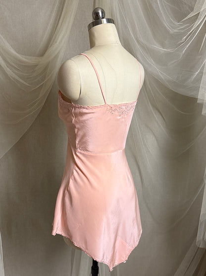 Vintage 1930's Teddy Chemise - Hand Stitched Blush Pink Silk with Raised Floral Embroidery by HWA Sun | XS