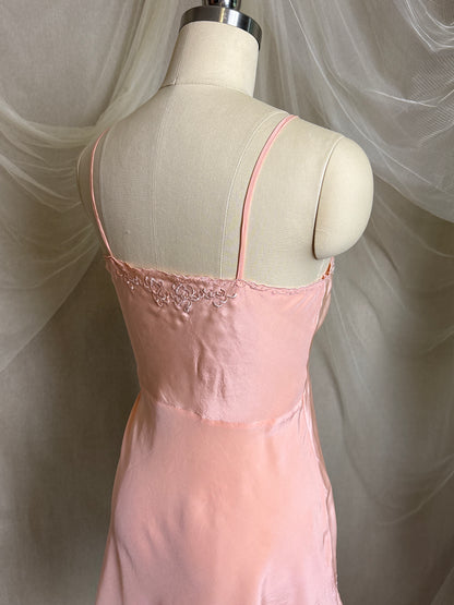 Vintage 1930's Teddy Chemise - Hand Stitched Blush Pink Silk with Raised Floral Embroidery by HWA Sun | XS
