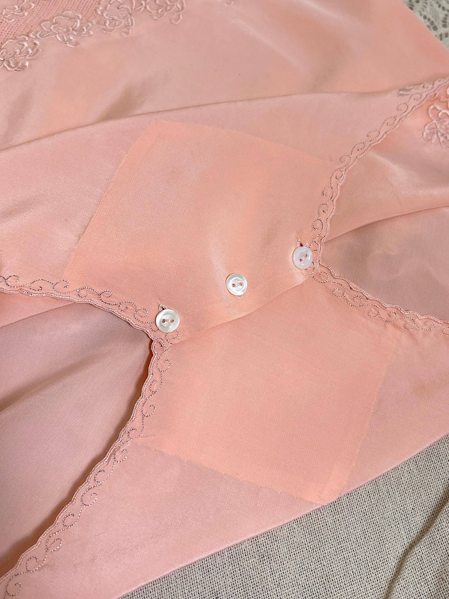 Vintage 1930's Teddy Chemise - Hand Stitched Blush Pink Silk with Raised Floral Embroidery by HWA Sun | XS