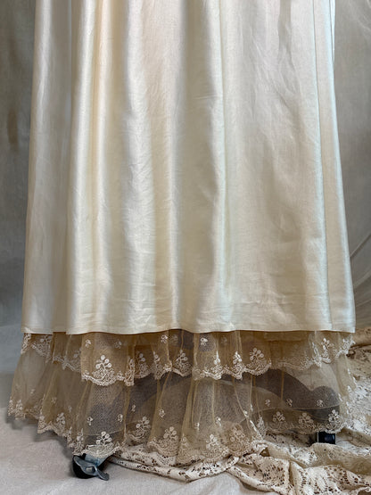 Antique 1920's Bridal Gown - Ivory Silk Satin with Cotton Tulle Lining & Ruffled Lace by Lyman's of Rochester | M