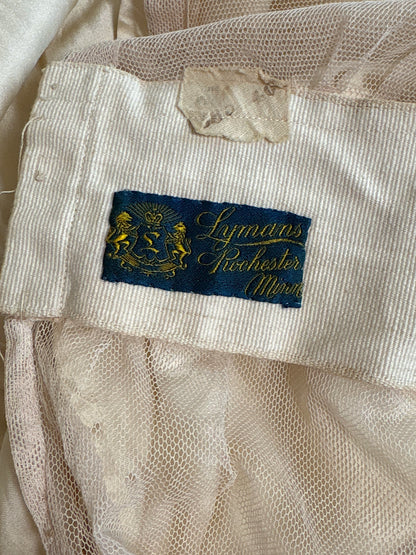 Antique 1920's Bridal Gown - Ivory Silk Satin with Cotton Tulle Lining & Ruffled Lace by Lyman's of Rochester | M