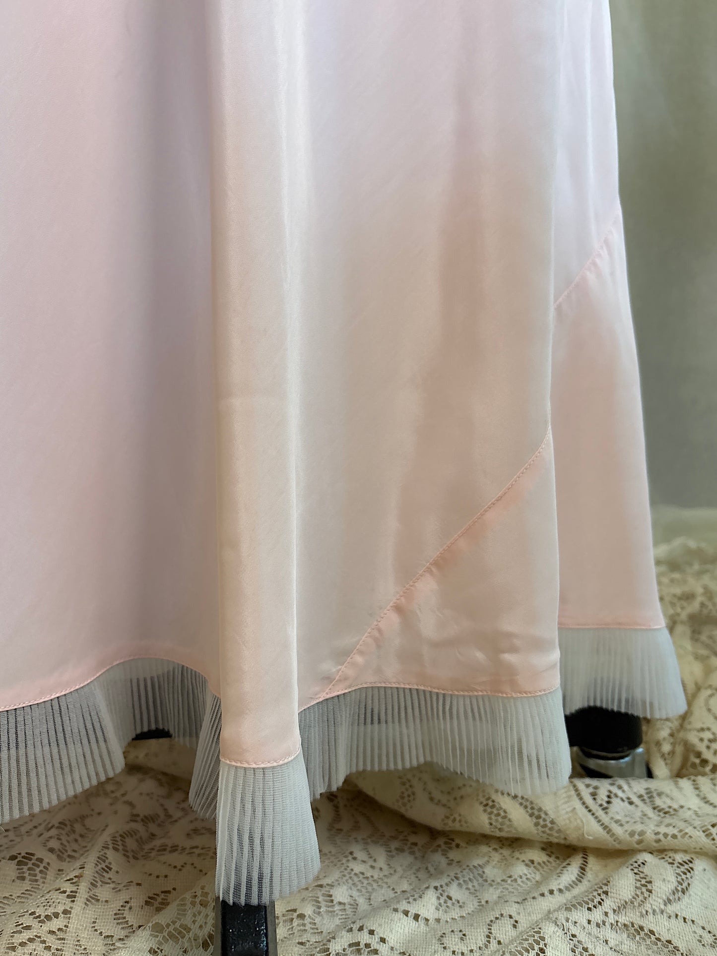 Vintage 1940's - 1950's Nightgown - Candy Pink Crepe with Ruffled White Chiffon by Slenderstyle | XLG, XXL