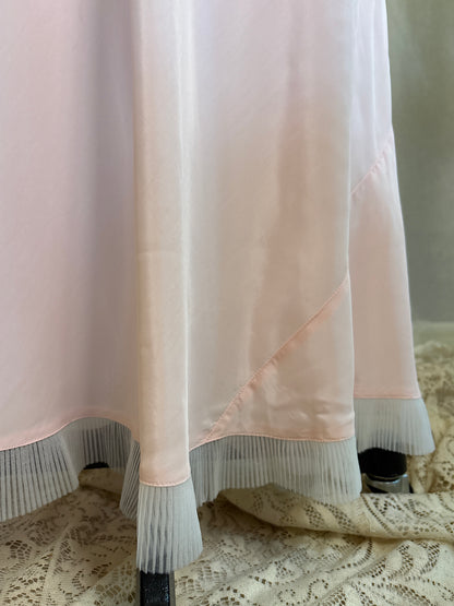 Vintage 1940's - 1950's Nightgown - Candy Pink Crepe with Ruffled White Chiffon by Slenderstyle | XLG, XXL