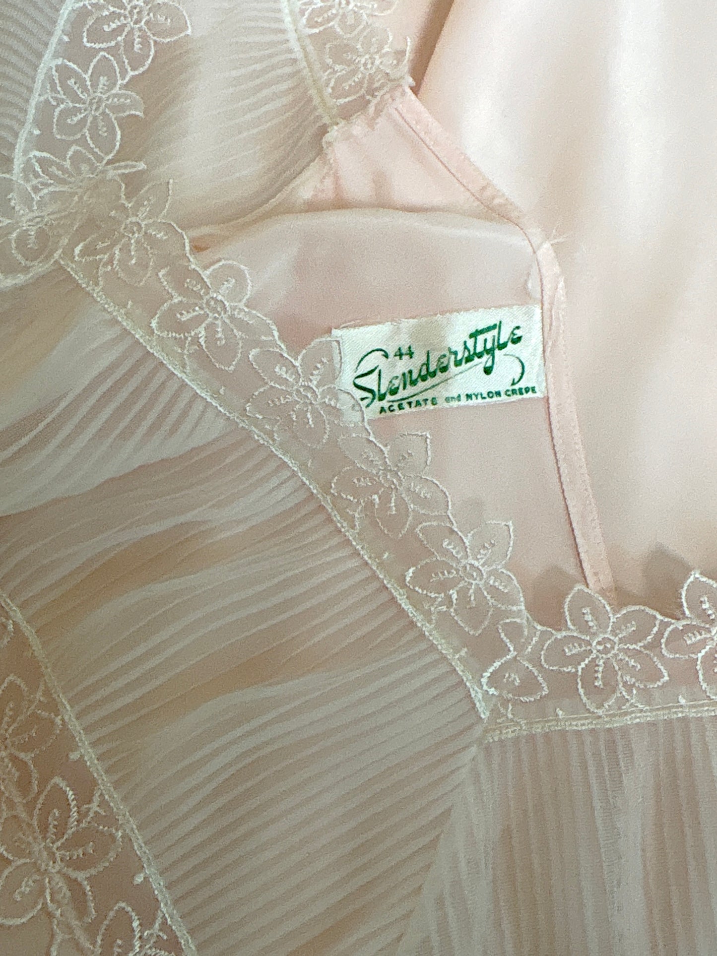 Vintage 1940's - 1950's Nightgown - Candy Pink Crepe with Ruffled White Chiffon by Slenderstyle | XLG, XXL