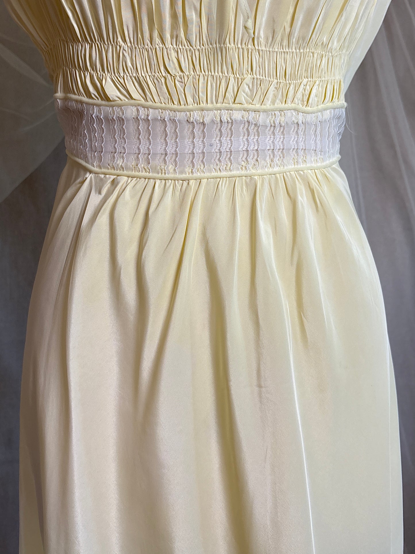 Vintage 1940's - 1950's Nightgown - Daffodil Yellow Rayon Crepe with Sheer White Nylon Chiffon | S, M