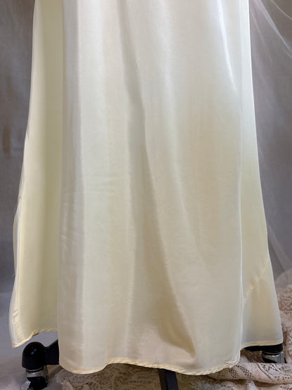 Vintage 1940's - 1950's Nightgown - Daffodil Yellow Rayon Crepe with Sheer White Nylon Chiffon | S, M