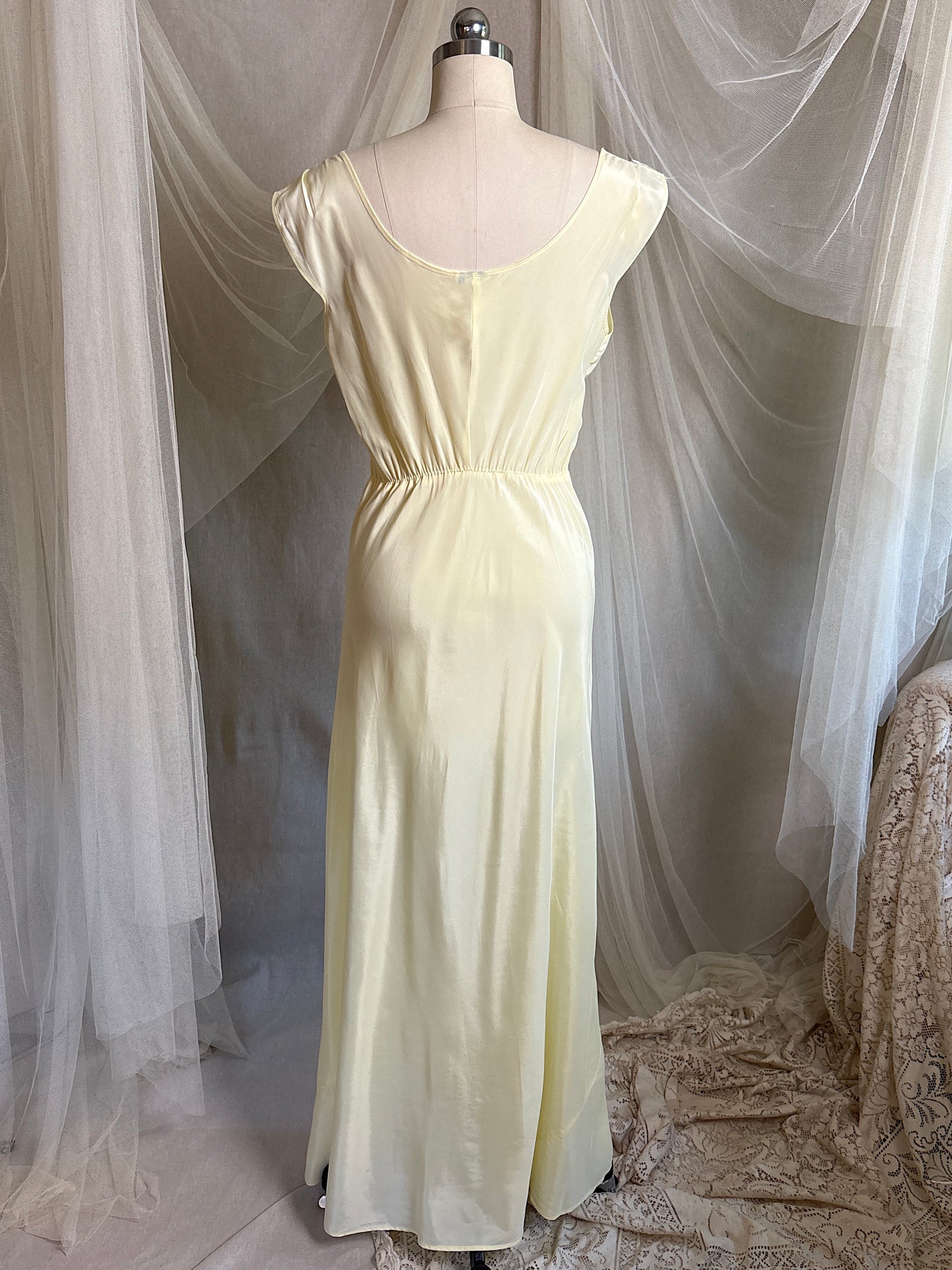 Vintage 1940's - 1950's Nightgown - Daffodil Yellow Rayon Crepe with Sheer White Nylon Chiffon | S, M