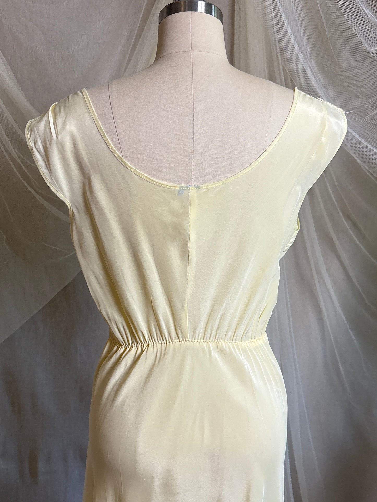 Vintage 1940's - 1950's Nightgown - Daffodil Yellow Rayon Crepe with Sheer White Nylon Chiffon | S, M