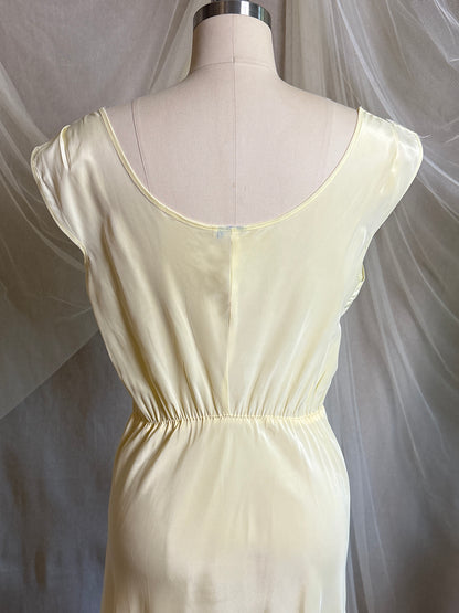 Vintage 1940's - 1950's Nightgown - Daffodil Yellow Rayon Crepe with Sheer White Nylon Chiffon | S, M