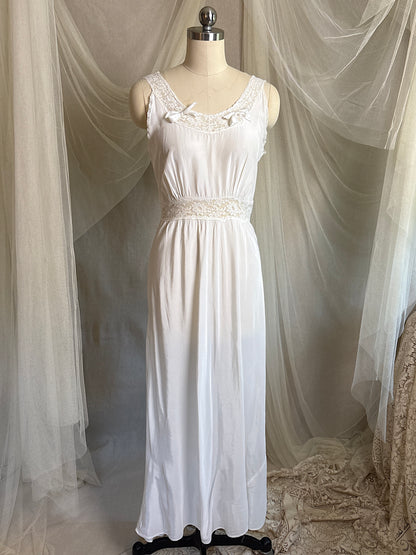 Vintage 1940's Nightgown & Peignoir Set - White Rayon with Cotton Lace by Lady Doretta | XS, S