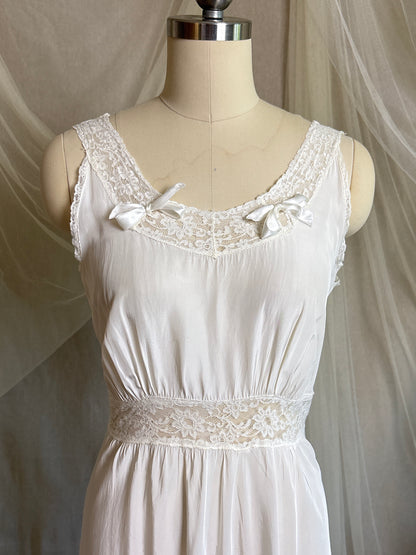 Vintage 1940's Nightgown & Peignoir Set - White Rayon with Cotton Lace by Lady Doretta | XS, S