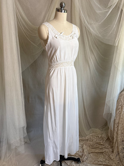 Vintage 1940's Nightgown & Peignoir Set - White Rayon with Cotton Lace by Lady Doretta | XS, S