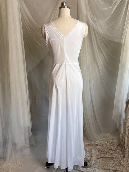 Vintage 1940's Nightgown & Peignoir Set - White Rayon with Cotton Lace by Lady Doretta | XS, S