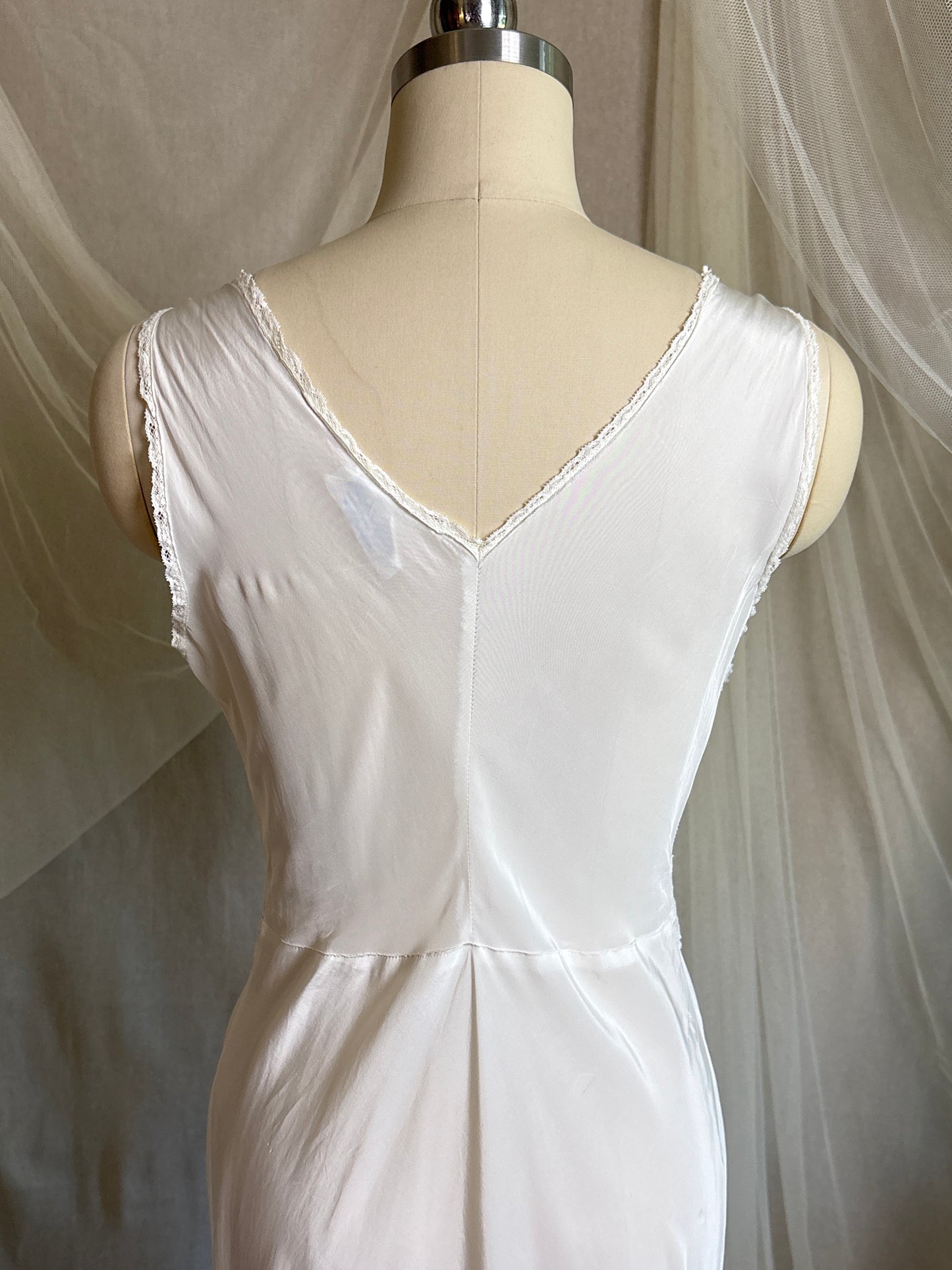 Vintage 1940's Nightgown & Peignoir Set - White Rayon with Cotton Lace by Lady Doretta | XS, S