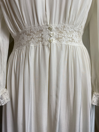 Vintage 1940's Nightgown & Peignoir Set - White Rayon with Cotton Lace by Lady Doretta | XS, S