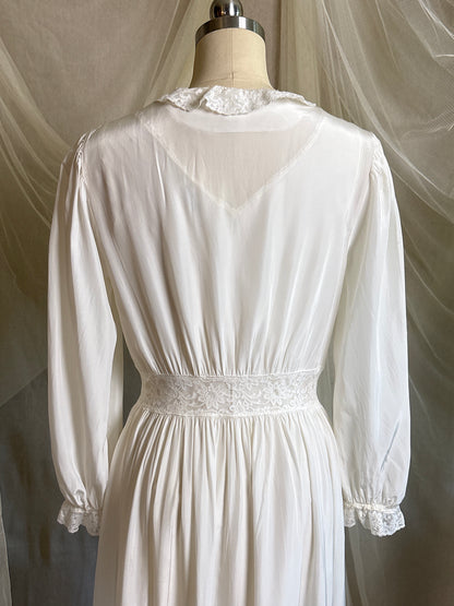 Vintage 1940's Nightgown & Peignoir Set - White Rayon with Cotton Lace by Lady Doretta | XS, S
