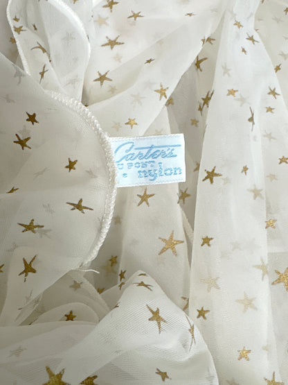 Vintage 1950's Nightgown & Peignoir Set - Sheer White Nylon Chiffon with Gold Stars by Carter's | XS, S