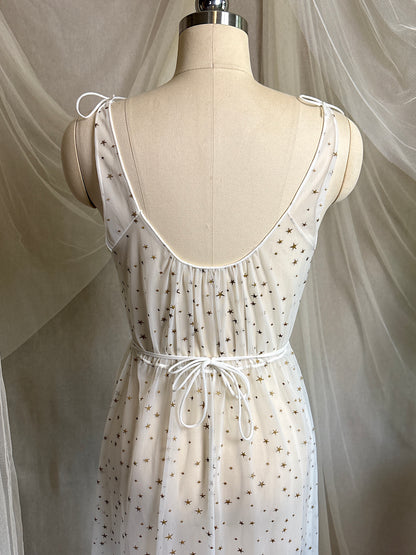 Vintage 1950's Nightgown & Peignoir Set - Sheer White Nylon Chiffon with Gold Stars by Carter's | XS, S