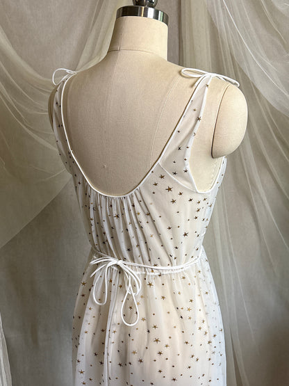 Vintage 1950's Nightgown & Peignoir Set - Sheer White Nylon Chiffon with Gold Stars by Carter's | XS, S