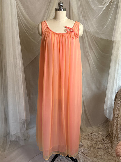 Vintage 1960's Nightgown & Peignoir Set - Multi-tone Tangerine Nylon Chiffon by Molyclaire | M, LG