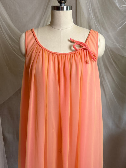 Vintage 1960's Nightgown & Peignoir Set - Multi-tone Tangerine Nylon Chiffon by Molyclaire | M, LG