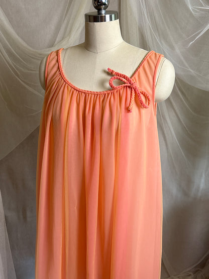 Vintage 1960's Nightgown & Peignoir Set - Multi-tone Tangerine Nylon Chiffon by Molyclaire | M, LG