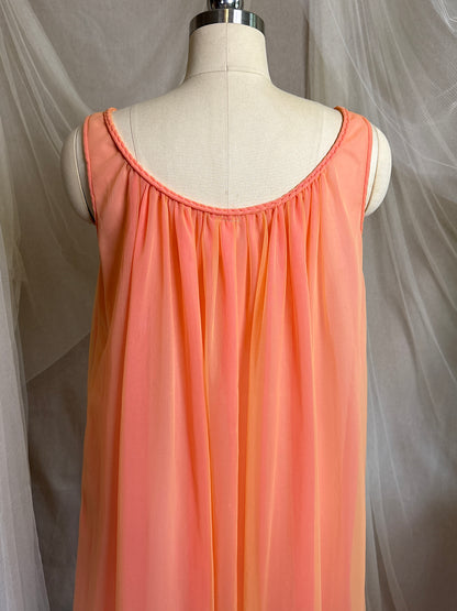 Vintage 1960's Nightgown & Peignoir Set - Multi-tone Tangerine Nylon Chiffon by Molyclaire | M, LG
