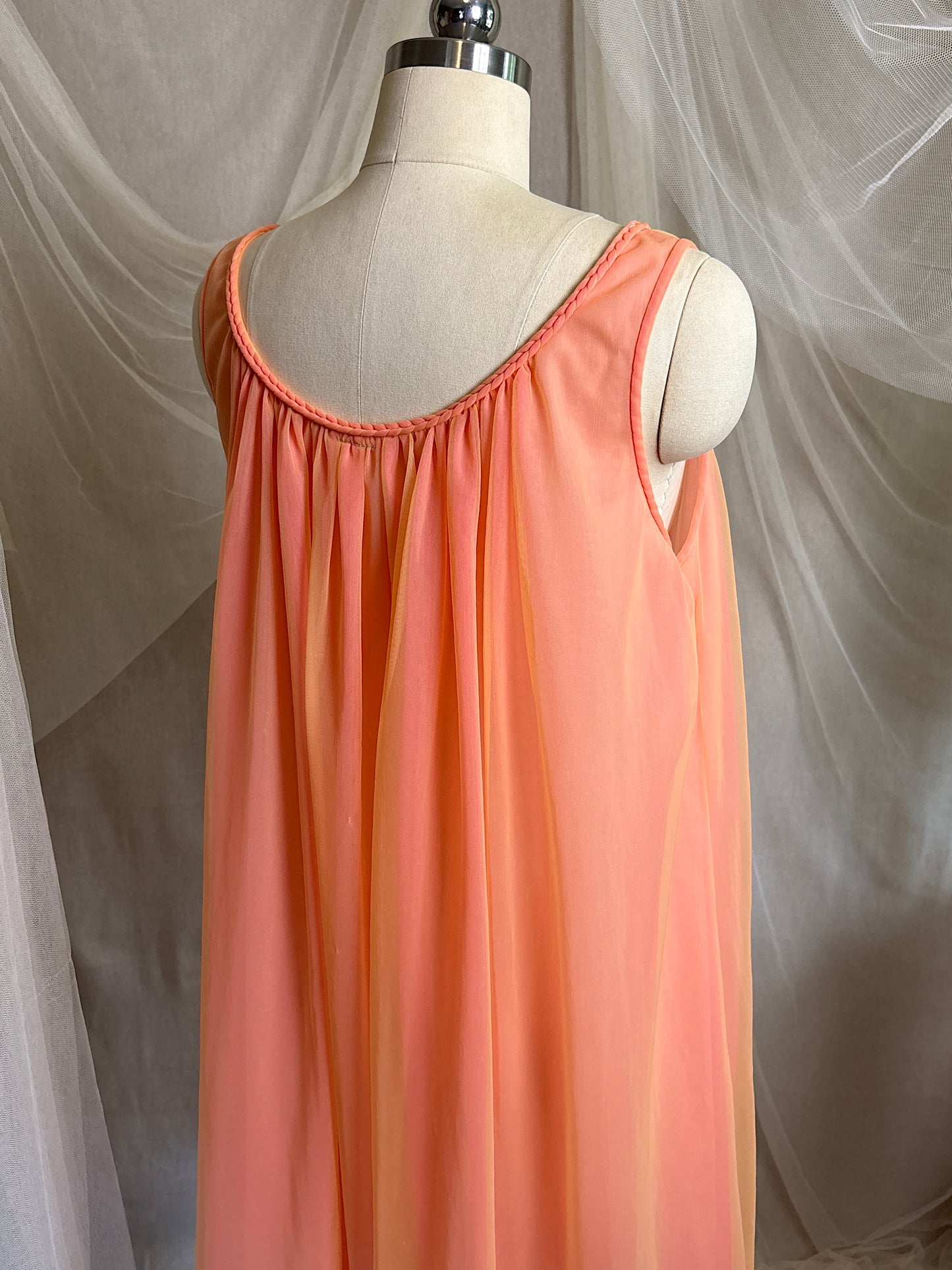 Vintage 1960's Nightgown & Peignoir Set - Multi-tone Tangerine Nylon Chiffon by Molyclaire | M, LG