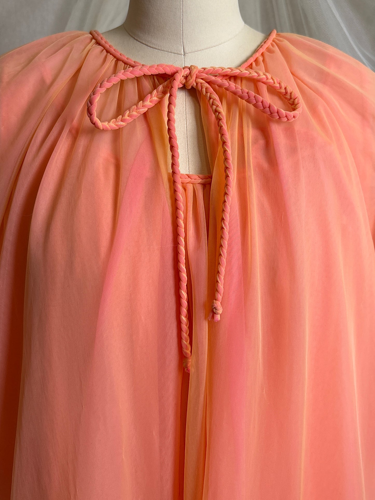 Vintage 1960's Nightgown & Peignoir Set - Multi-tone Tangerine Nylon Chiffon by Molyclaire | M, LG