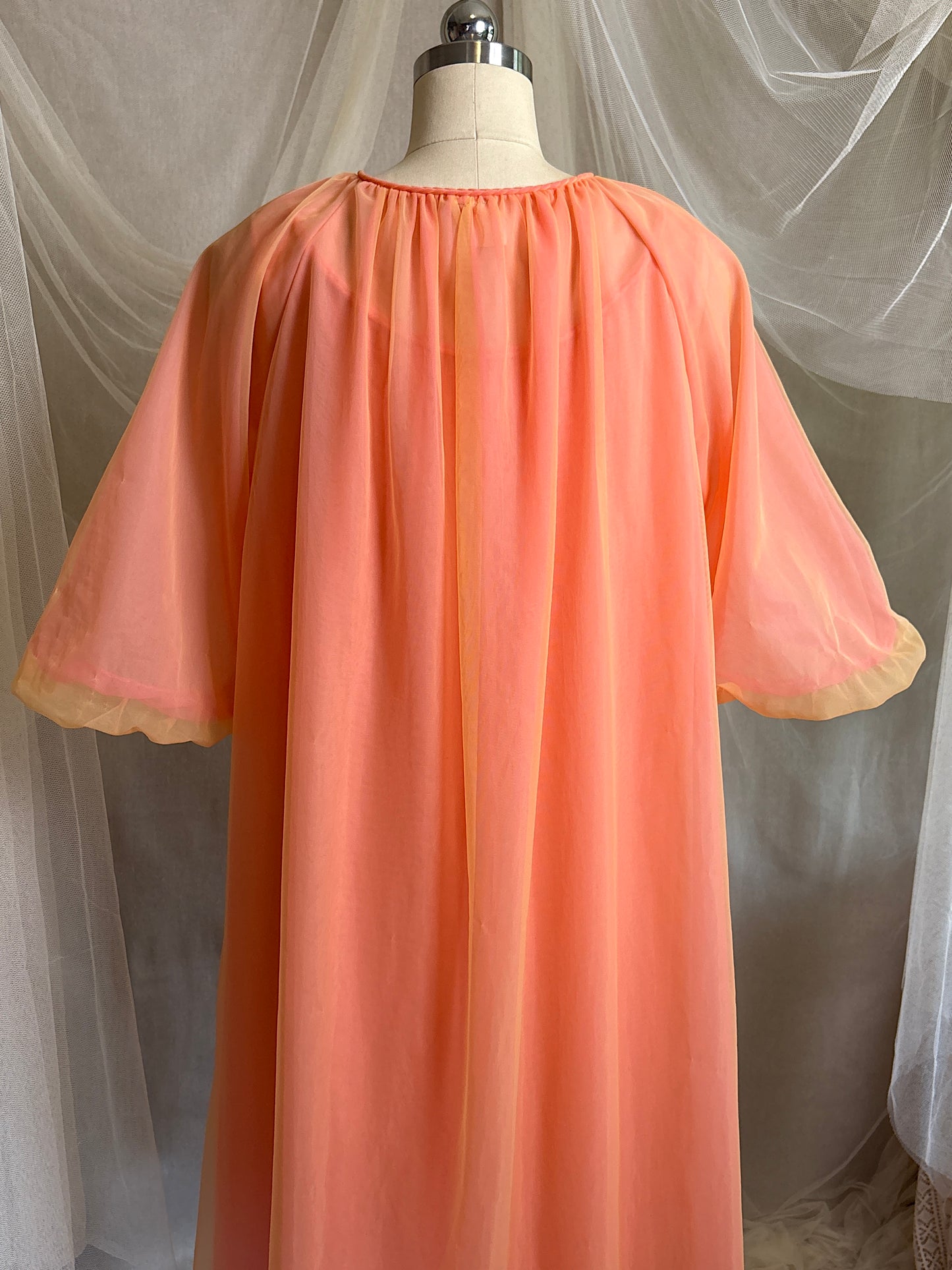 Vintage 1960's Nightgown & Peignoir Set - Multi-tone Tangerine Nylon Chiffon by Molyclaire | M, LG