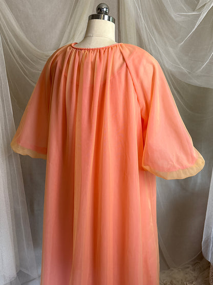 Vintage 1960's Nightgown & Peignoir Set - Multi-tone Tangerine Nylon Chiffon by Molyclaire | M, LG