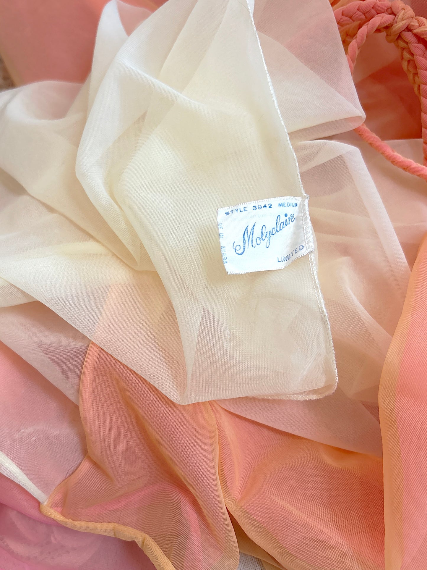 Vintage 1960's Nightgown & Peignoir Set - Multi-tone Tangerine Nylon Chiffon by Molyclaire | M, LG