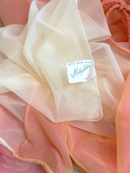 Vintage 1960's Nightgown & Peignoir Set - Multi-tone Tangerine Nylon Chiffon by Molyclaire | M, LG