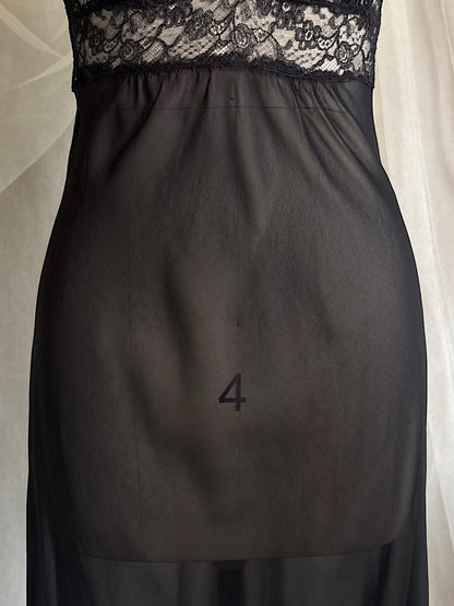 Vintage 1940's Nightgown - Sheer Black Rayon Chiffon with Diamond Keyhole | S
