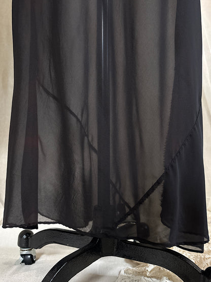 Vintage 1940's Nightgown - Sheer Black Rayon Chiffon with Diamond Keyhole | S