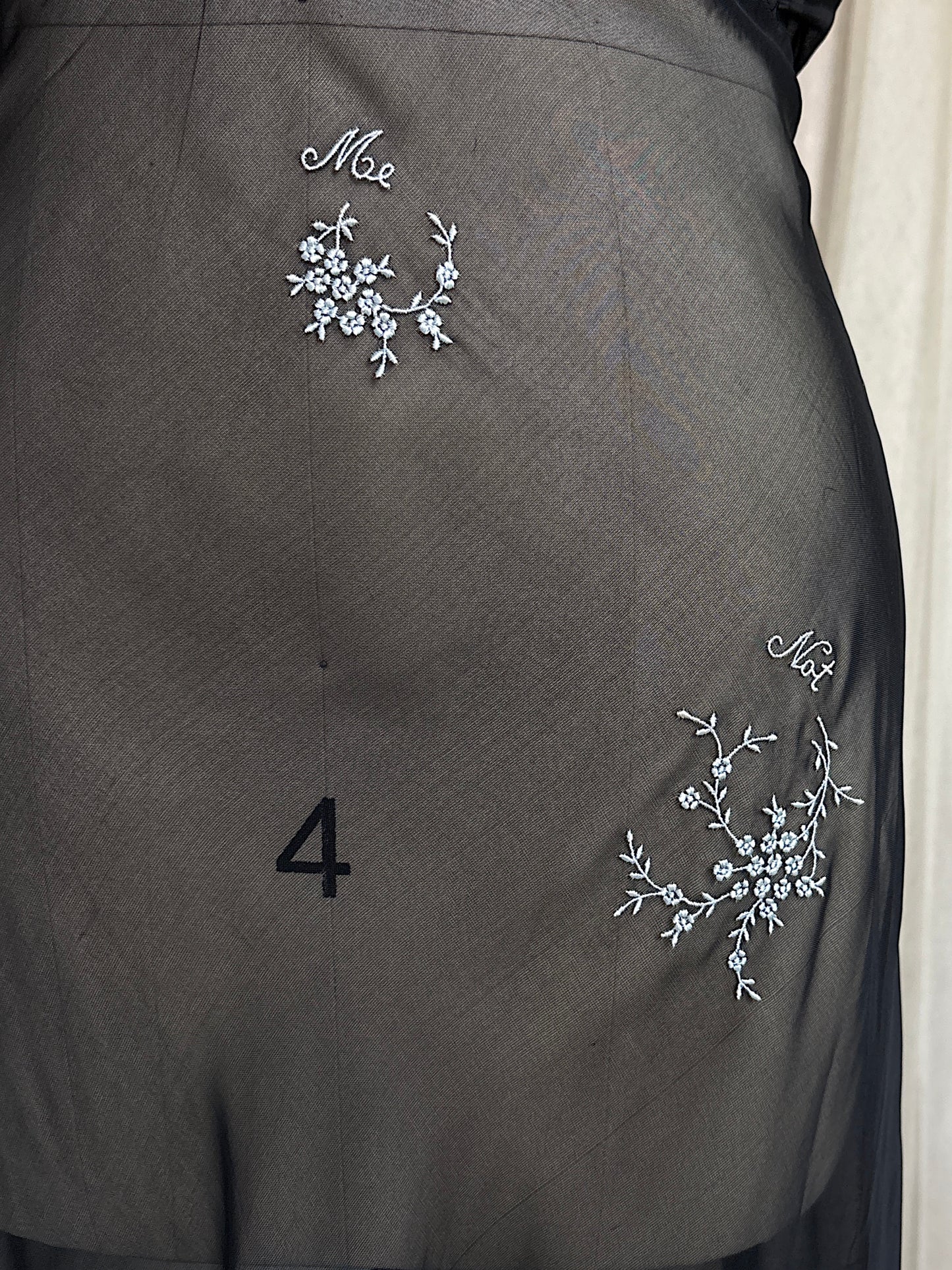 Vintage 1940's Nightgown - Sheer Black Rayon Chiffon with Ice Blue 'Forget Me Not' Embroidery by Ro Jene | M, LG