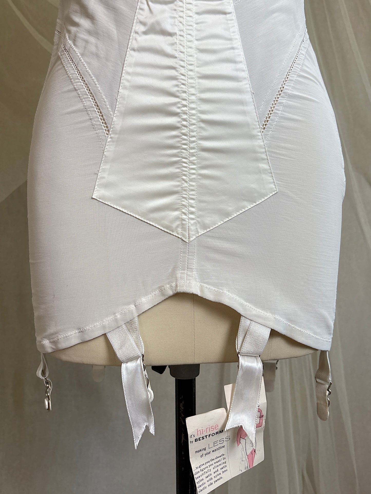 Vintage 1950's Ultra High-Rise Girdle - White Mesh with Satin Panels by Bestform - New with Tags | 30