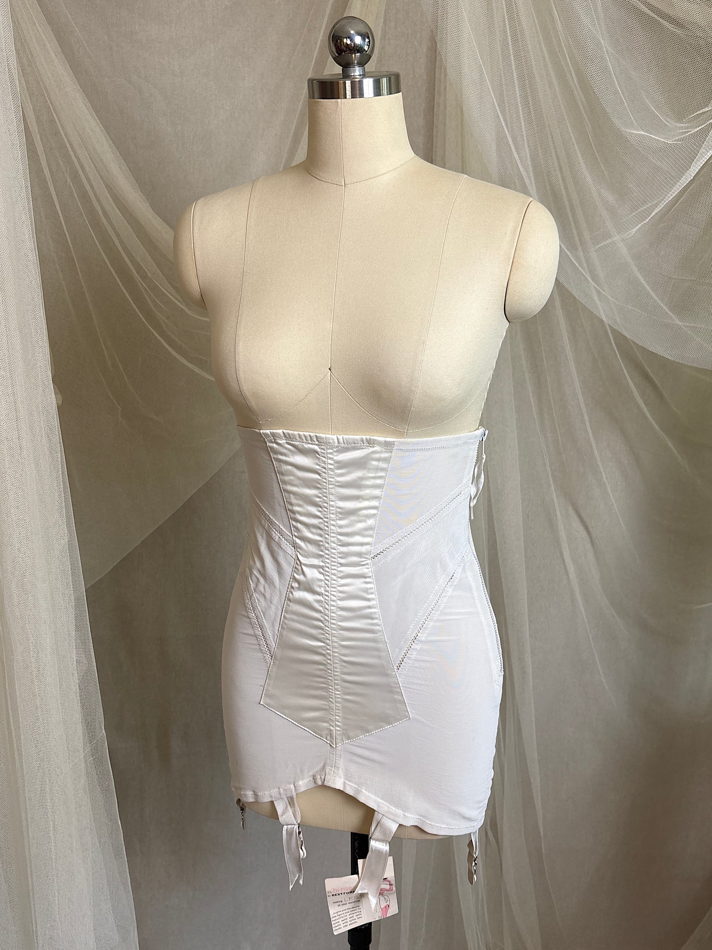 Vintage 1950's Ultra High-Rise Girdle - White Mesh with Satin Panels by Bestform - New with Tags | 30