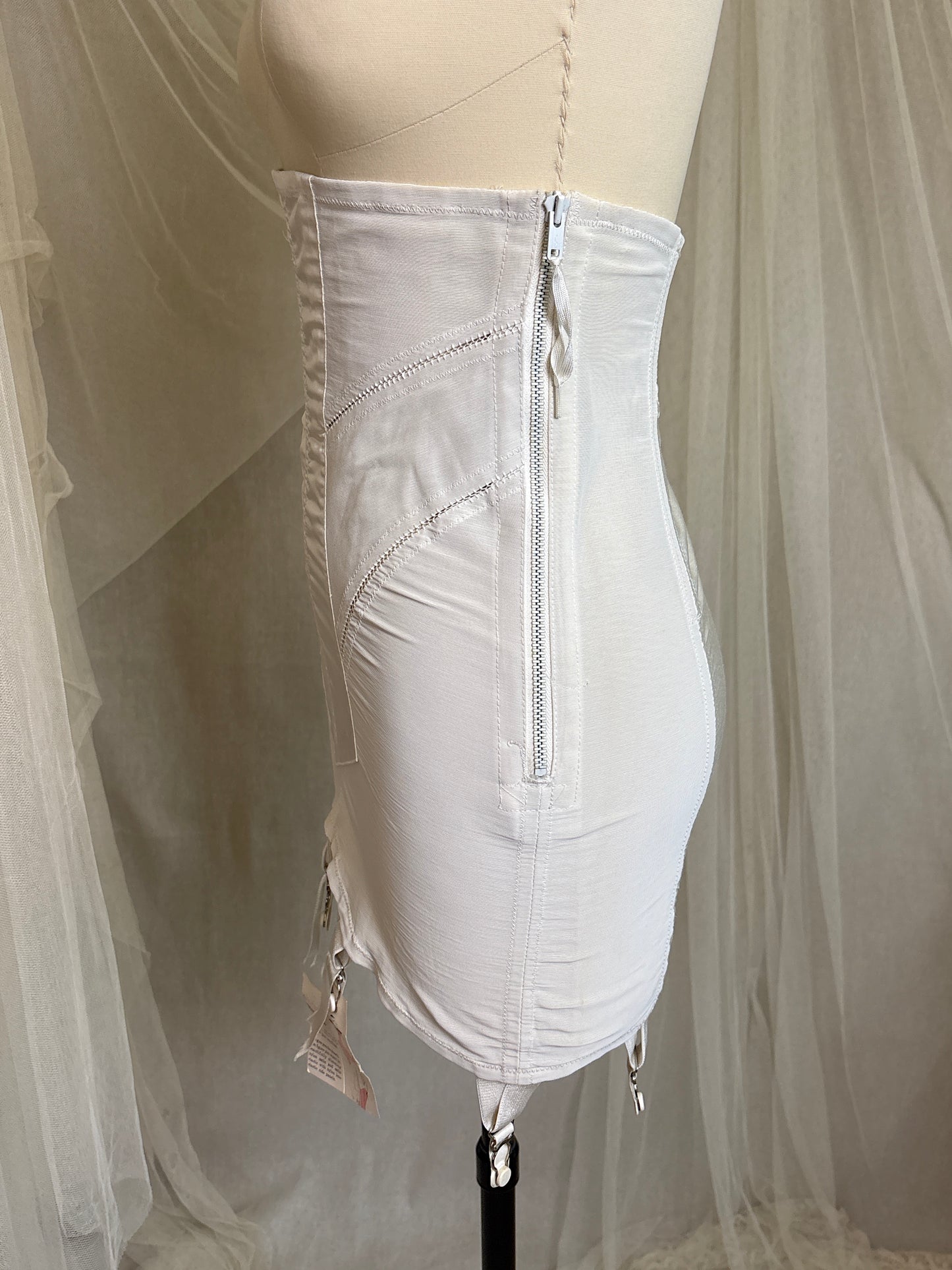 Vintage 1950's Ultra High-Rise Girdle - White Mesh with Satin Panels by Bestform - New with Tags | 30