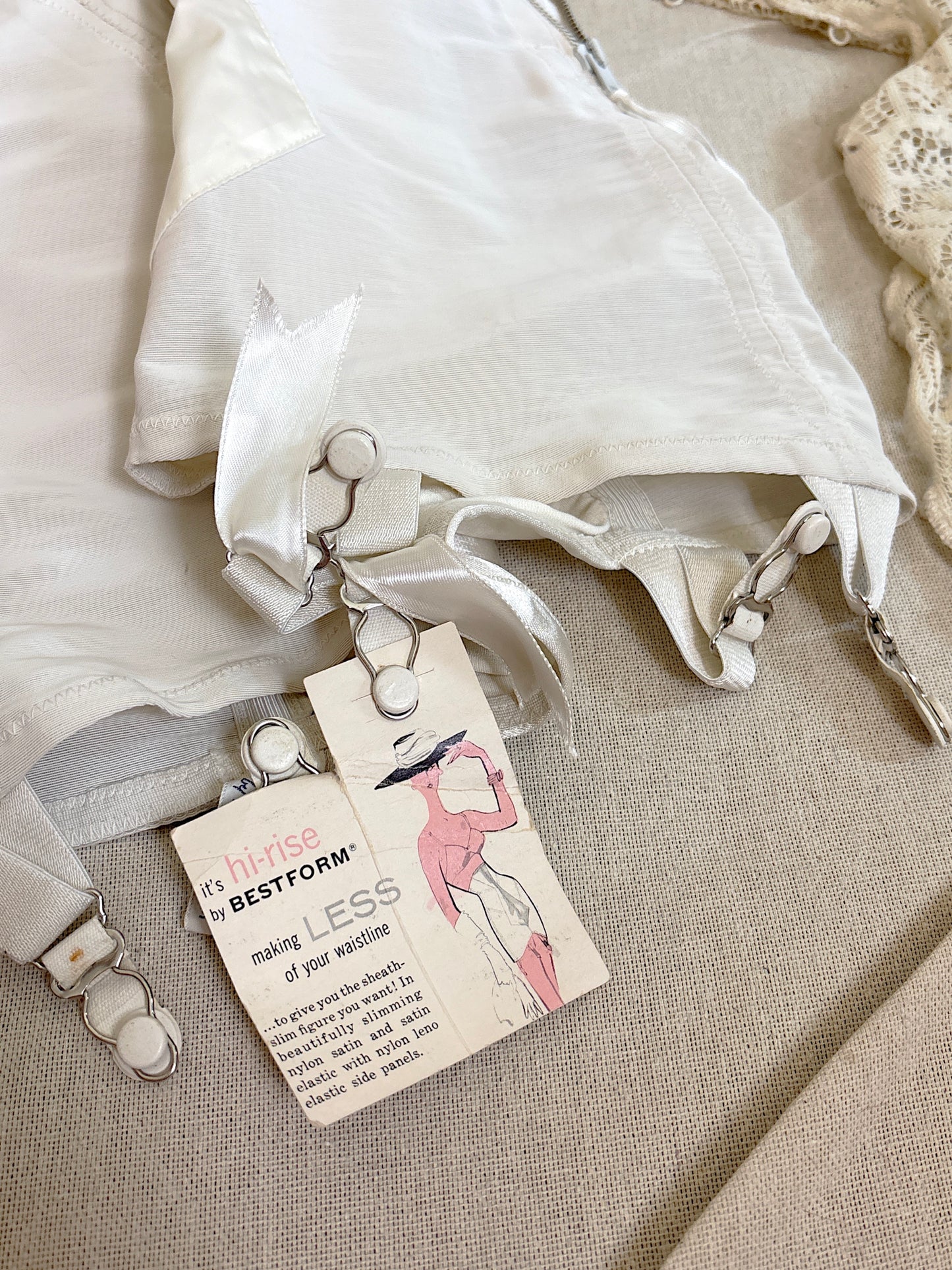 Vintage 1950's Ultra High-Rise Girdle - White Mesh with Satin Panels by Bestform - New with Tags | 30