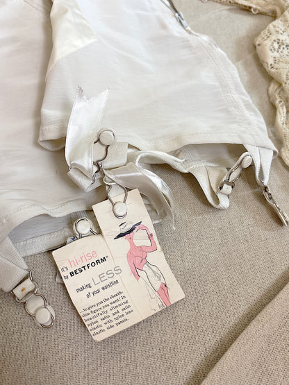 Vintage 1950's Ultra High-Rise Girdle - White Mesh with Satin Panels by Bestform - New with Tags | 30