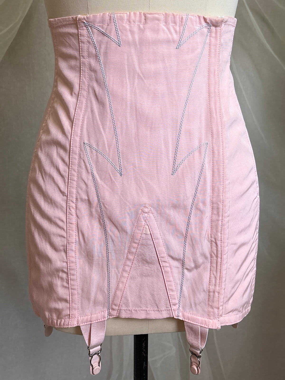 Vintage 1940's - 1950's Girdle - Tea Rose Pink Rayon with Sky Blue Embroidery by Nemo | 27, XS