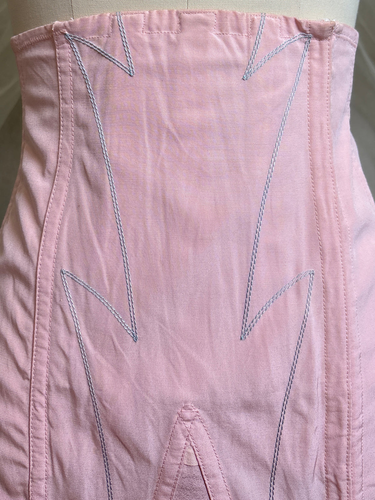 Vintage 1940's - 1950's Girdle - Tea Rose Pink Rayon with Sky Blue Embroidery by Nemo | 27, XS