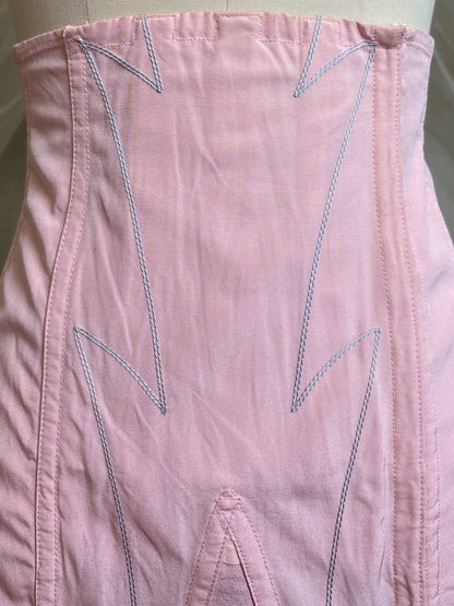 Vintage 1940's - 1950's Girdle - Tea Rose Pink Rayon with Sky Blue Embroidery by Nemo | 27, XS